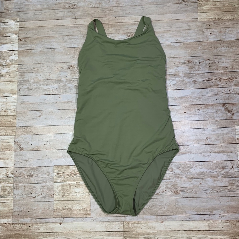 Athleta Swim Palm One Piece Swimsuit Strappy Back Green Size Large Tall LT